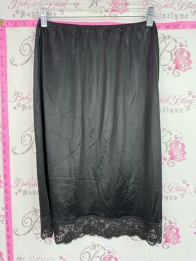 French maid skirt Black Lace-Hem Midi Slip Skirt - Women